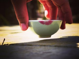 Porcelain cup with lipstick